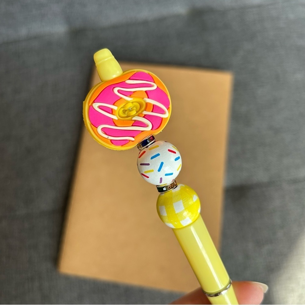 Handcrafted Doughnut Theme Pen + Kraft Journal Notebook (PINK DRIZZLE - YELLOW)
